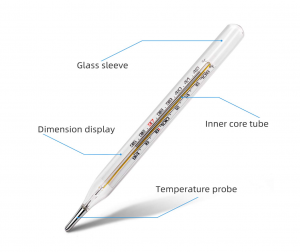 Termômetro oral retal de axila líquido em vidro sem mercúrio
