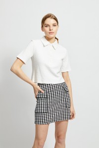 Houndstooth Plaid Pockets Mini Wrap Pencil Skirt