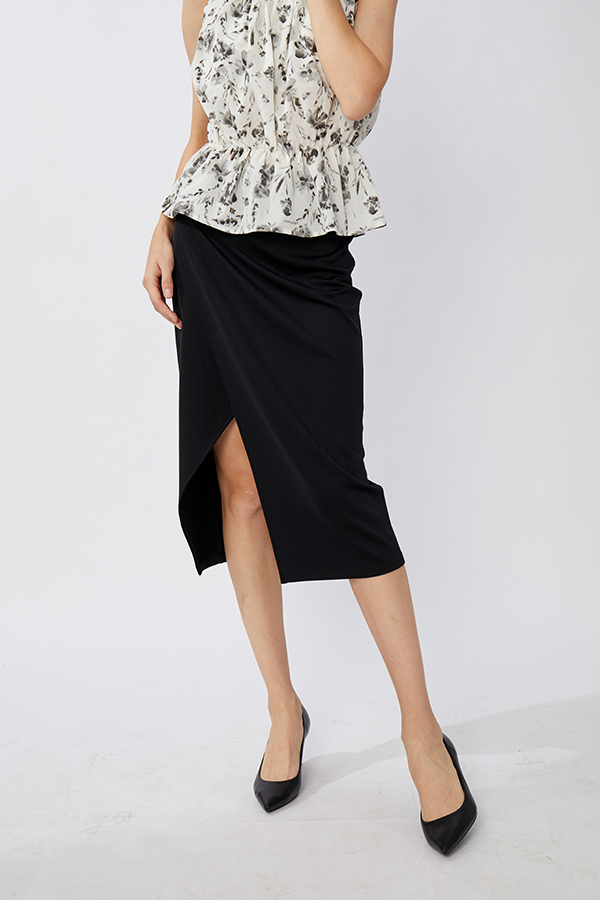 Knit Irregularity Cut Out Slit Straight Skirt