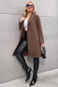 Plus Size Waterfall dab tshos Belted Overcoat