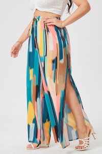 Casual losse Boheemse kleurrijke patroon grote maat dames wijde broek