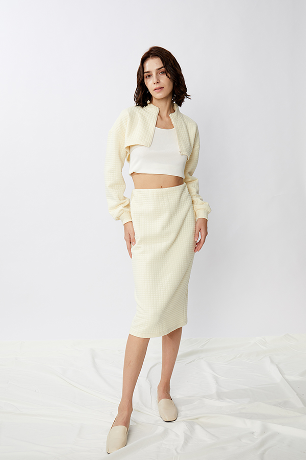 Jacquard Wrap Fashionable Crop Top And Skirt