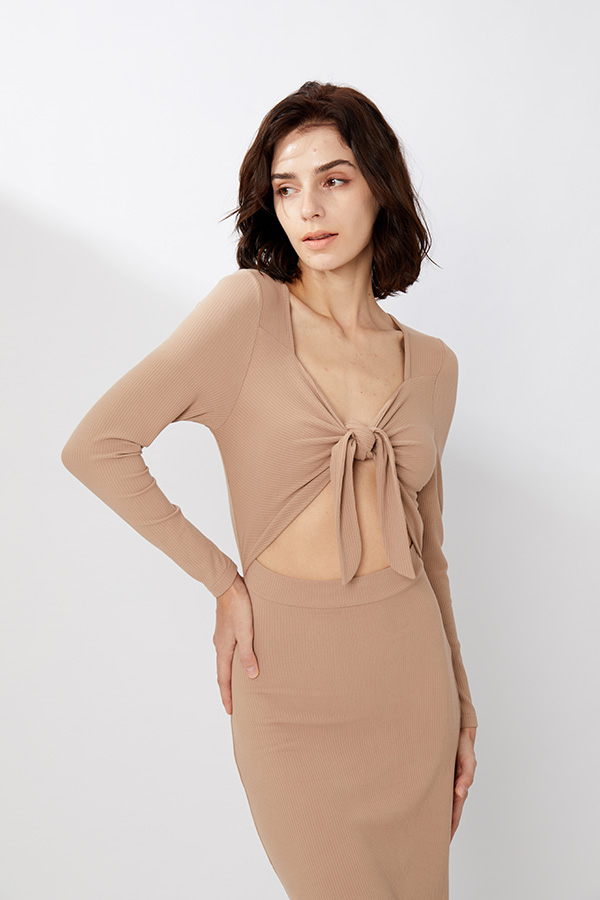 Hollow Out Knotted Jersey Slim Wrap Crop Dress Women