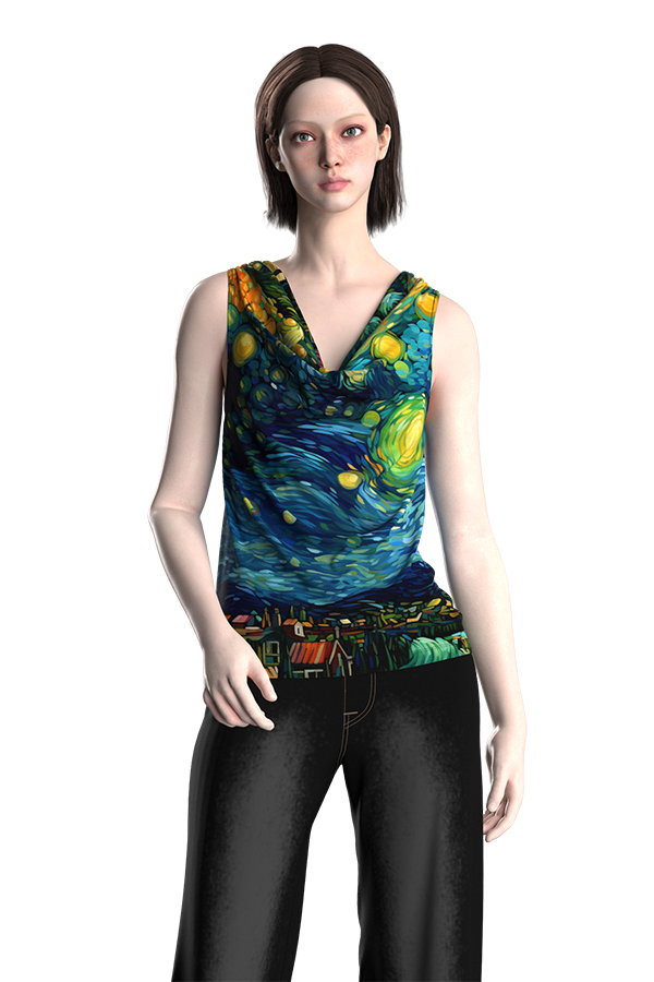 Designer V Neck Knit Vest Abstract Print Casual Basic Tops Tank Women