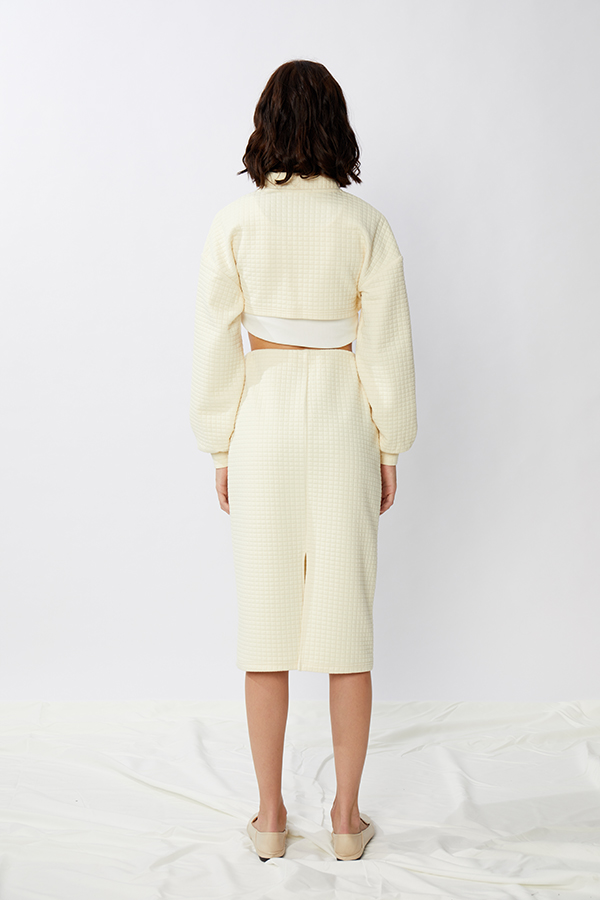 Jacquard Wrap Fashionable Crop Top And Skirt