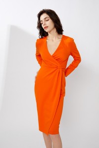 Vestido ajustado ajustado de costilla Kont con fruncido laranxa