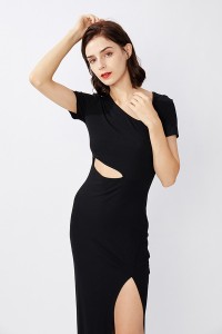 होलो आउट स्लिट सेक्सी रिब स्लिम बॉडीकॉन टी शर्ट ड्रेस