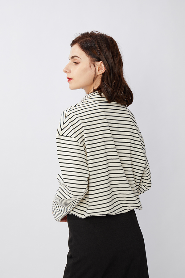 jersey stripes printed V neck casual top