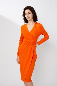 Orange Ruched Kont Costa Slim Bodycon Dress