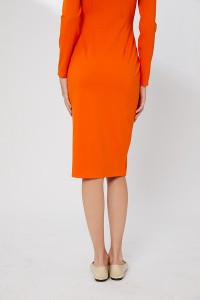 오렌지 셔링 콘트 리브 슬림 바디콘 드레스