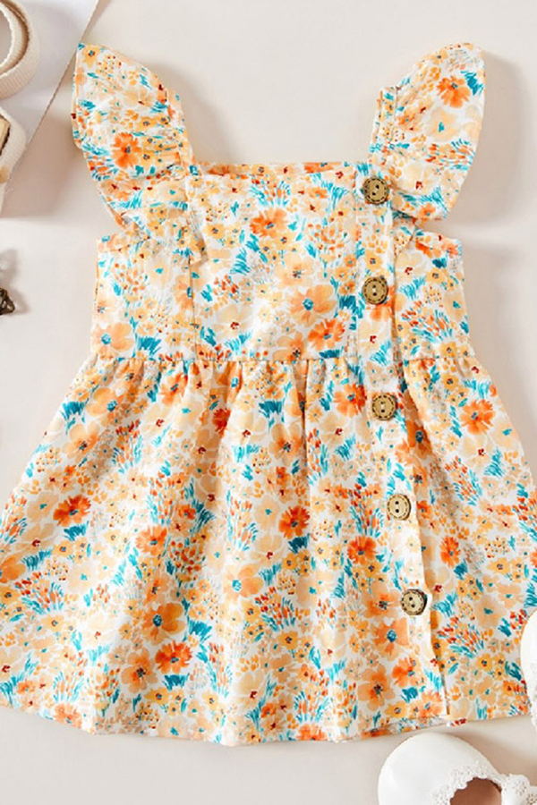Bright Multicolor Ruffle Sleeve Children’s Dress