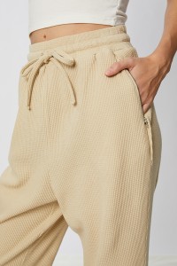 Pantalon crayon à taille élastique en coton gaufré