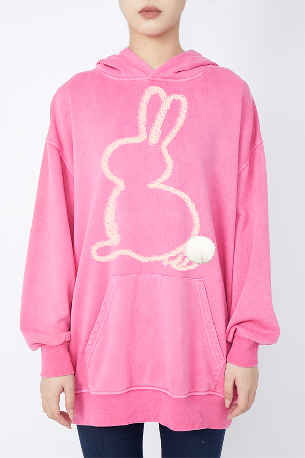 100% Cotton Casual Hoodie Rabbit Print Long Sleeve Top