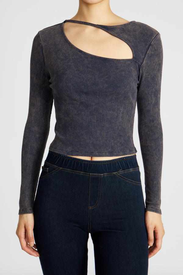 Knitted Garment Washing Sexy Hollow Out Long Sleeve Crop Top Women