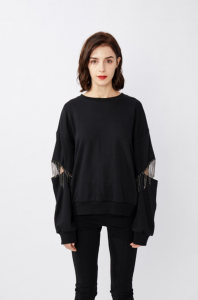 French Terry Hollow Out Tassel Draf Top