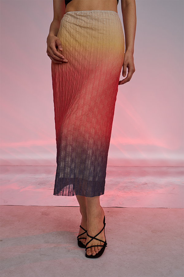 High Waisted Summer Gradient Color Knit Mesh Midi Straight Women Skirt