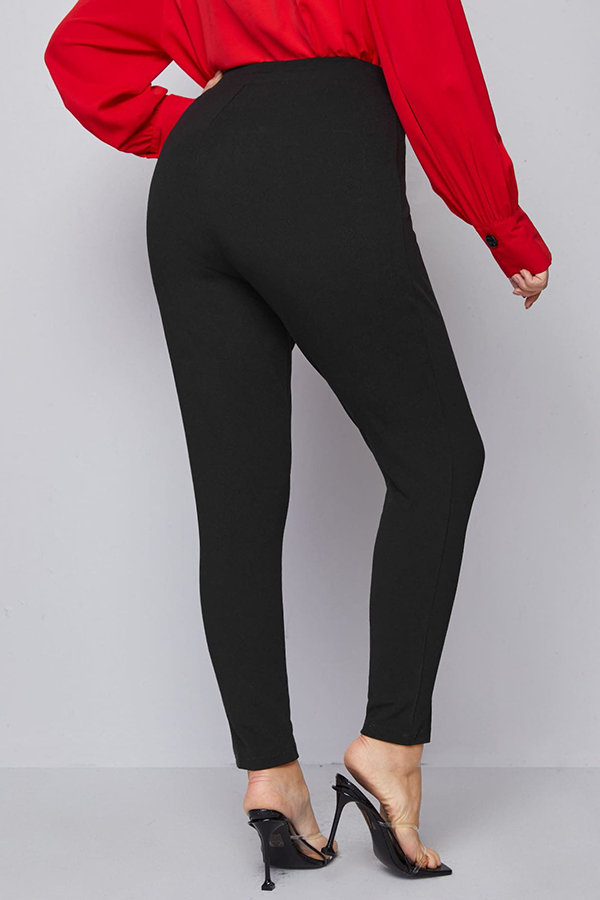 Black Plus Size Slit Women’s Korean Strech Capri Spring Pants & Trousers