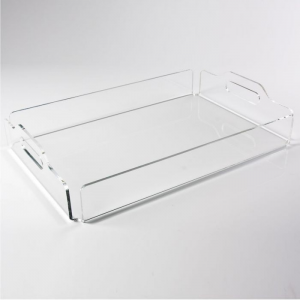 Tillverkare Custom Clear Rektangel Hållbar Lättrengöring serveringsbricka i akryl med handtag