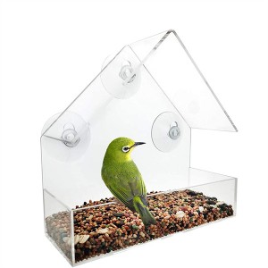 Ushqyes i zogjve të dritareve, Trekëndëshi i jashtëm, Ushqyes i pastër akrilik i shtëpisë së shpendëve me gota thithëse të forta