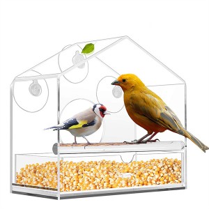 מזין ציפורים לחלון חיצוני משולש אקרילי שקוף לציפורים עם כוסות יניקה חזקות