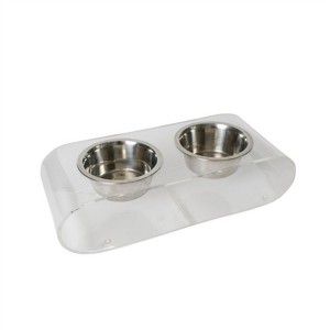 Plexiglass Acrylic Dog Bowl ማሳያ ትሪ አክሬሊክስ የውሻ ጎድጓዳ ሳህን ከተወለወለ የናስ ኮርነሮች ጋር