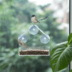 વિન્ડો બર્ડ ફીડર 3 સ્ટ્રોંગ એક્સ્ટ્રા સક્શન કપ સાથે પક્ષીઓ ક્લિયર એક્રેલિક પ્લાસ્ટિક વડે હાઉસ ડેકોરેટ કરો