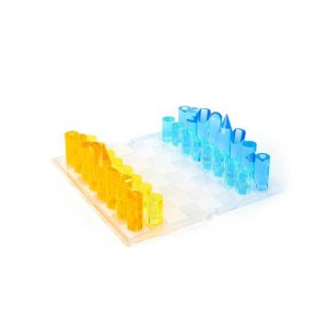 Joko-taula akriliko gardena eta 32 xake-pieza Plexiglass opari-blokea