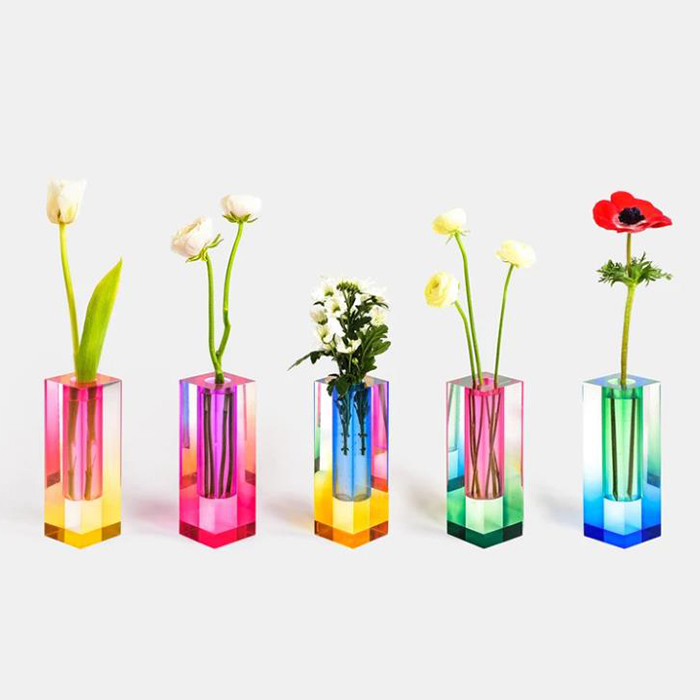 Transparent Perspex Block Vase Diyeing Color Acrylic Flower Vase