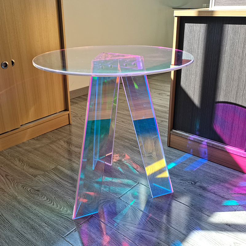 Mirrored perspex tond mini moderni plexiglass side table kristall nordiku lussu akriliku kafè dining tabelli għall-kamra tal-għixien