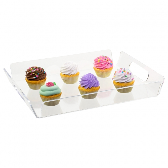 Manufacturer Custom Clear Rectangle Durable Easy Clean Acrylic Serving Tray With Handles