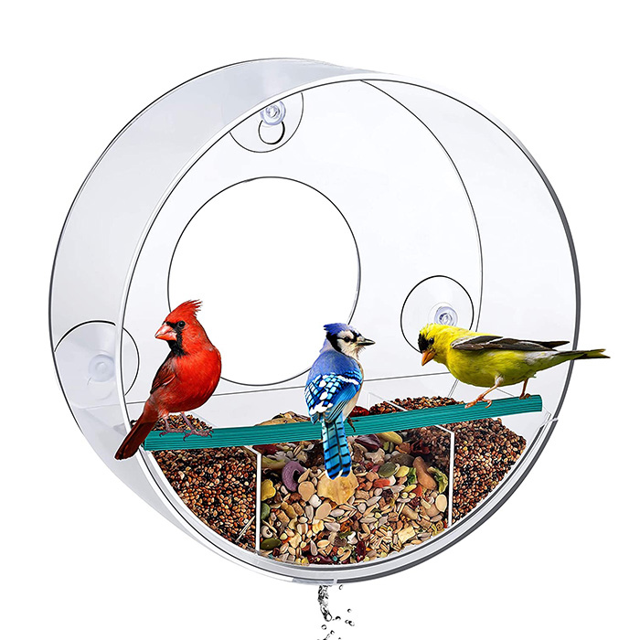 Transparent Round Acrylic Bird Dirisha Feeder Clear Plexiglass Large Bird feeder kwa Nje