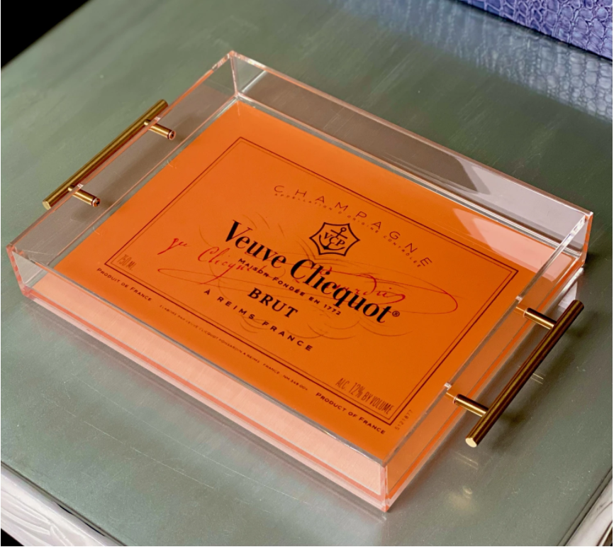 buah plastik hiasan porsi trays dahareun méwah iridescent baki acrylic emas handles coklat set