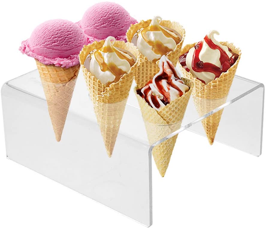 מעמד למחזיק גביעי גלידה פרספקס עם קיבולת 6 חורים קונוסים אקריליים שקופים מתלה לאחסון קונוס שלג