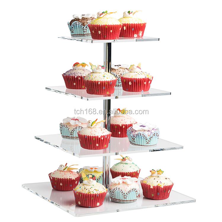 Custom Multilayer Acrylic Cupcake Témbongkeun pikeun Birthday Partéi Kawinan, borongan Kue Témbongkeun Stand