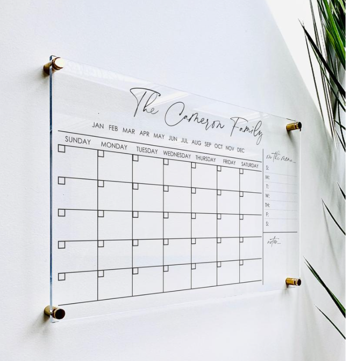 custom Mounted Floating give away sublimation hang digital coloring printing monthly year acrylic dry erase calendar for wall