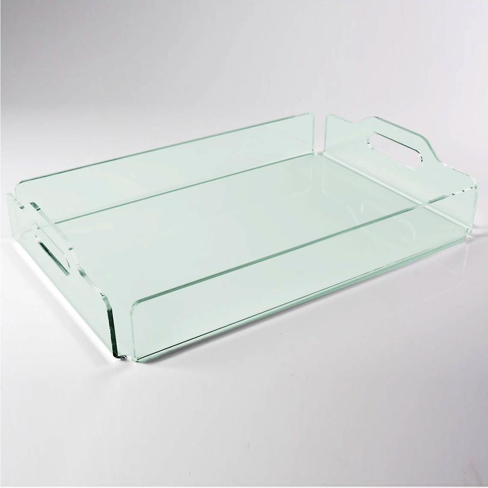 Plexiglass Organiser Food Holder Tray Glass Green Lucite Tray yokhala ndi Handle