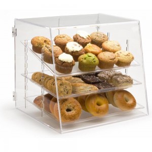 ร้านเค้กเบเกอรี่ Custom Clear Window Box กล่องเก็บอาหารอะคริลิคขนมปังคุกกี้ Cupcake Donut Display Case