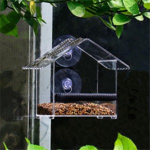 Alimentador de pájaros de ventana interior exterior personalizado Alimentador de casa de pájaros de acrílico transparente