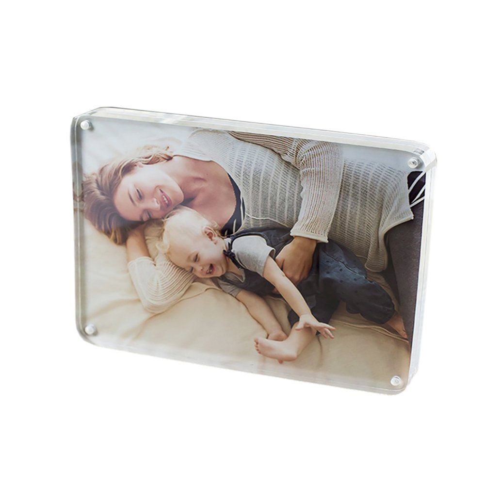 Акрилна рамка за фотографии на работната површина 6×4 инчи Семејна слика со кружен агол, акрилна магнетна рамка за слика