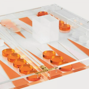 Krāsu opcija Plexiglass iekštelpu spēļu futrālis, oranžs un dzidra akrila bekgemona komplekts