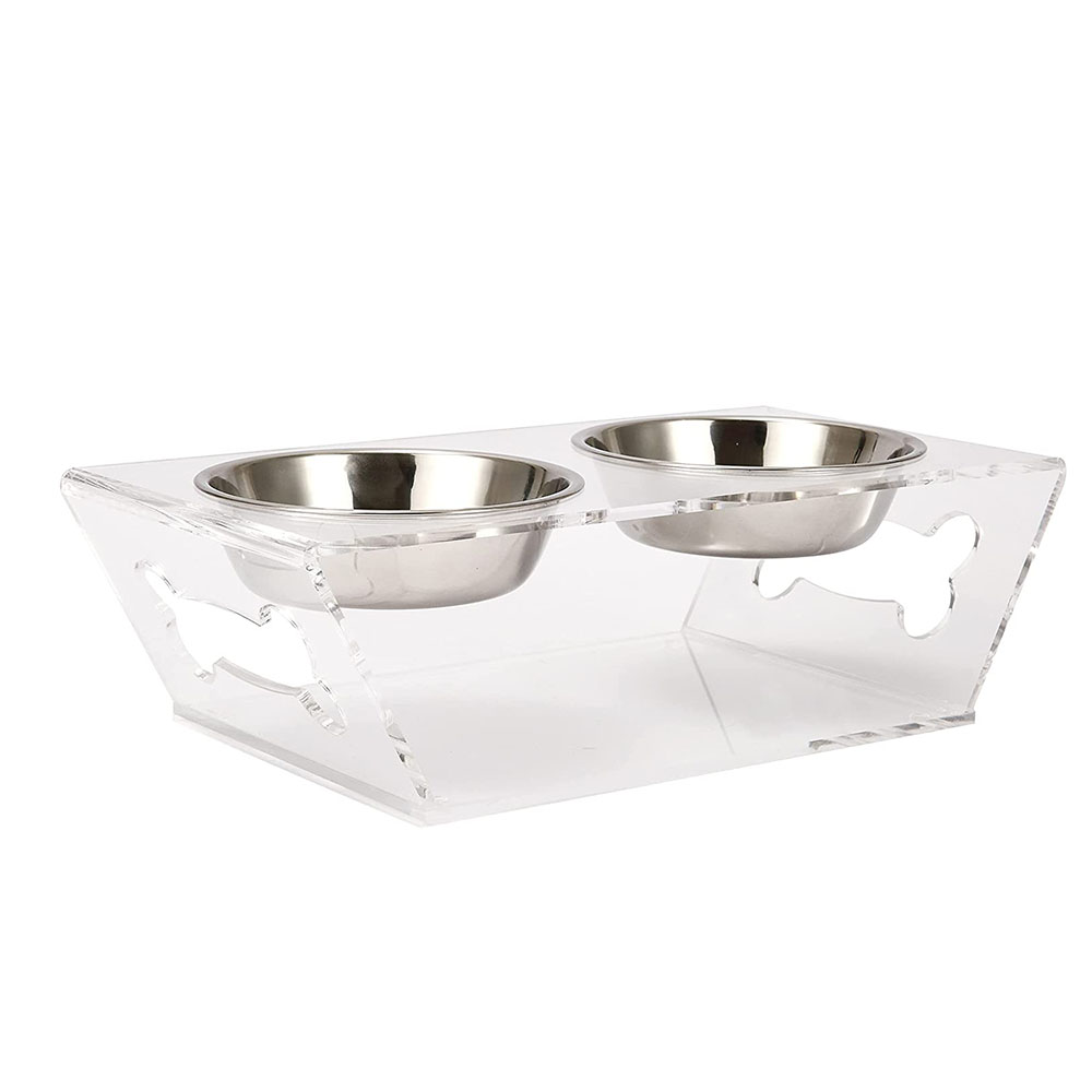 Przezroczysty akrylowy stojak na karmnik dla psów z 2 miskami