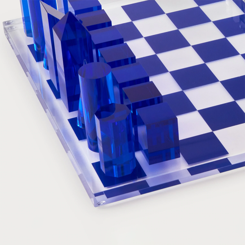 Seti Maalum ya Zawadi ya Plexiglass Chess ya Anasa Acrylic Cobalt Blue Chess