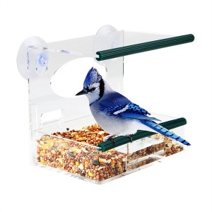 Wild Bird Feeder Cup Suction Cup សម្រាប់នៅខាងក្រៅបង្អួច Squirrel Proof Acrylic Bird Food Tray House