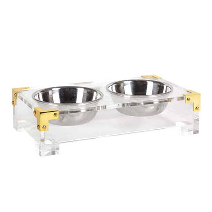 Pleksiglasowa akrylowa miska dla psa Taca Akrylowa miska dla psa z polerowanymi mosiężnymi narożnikami