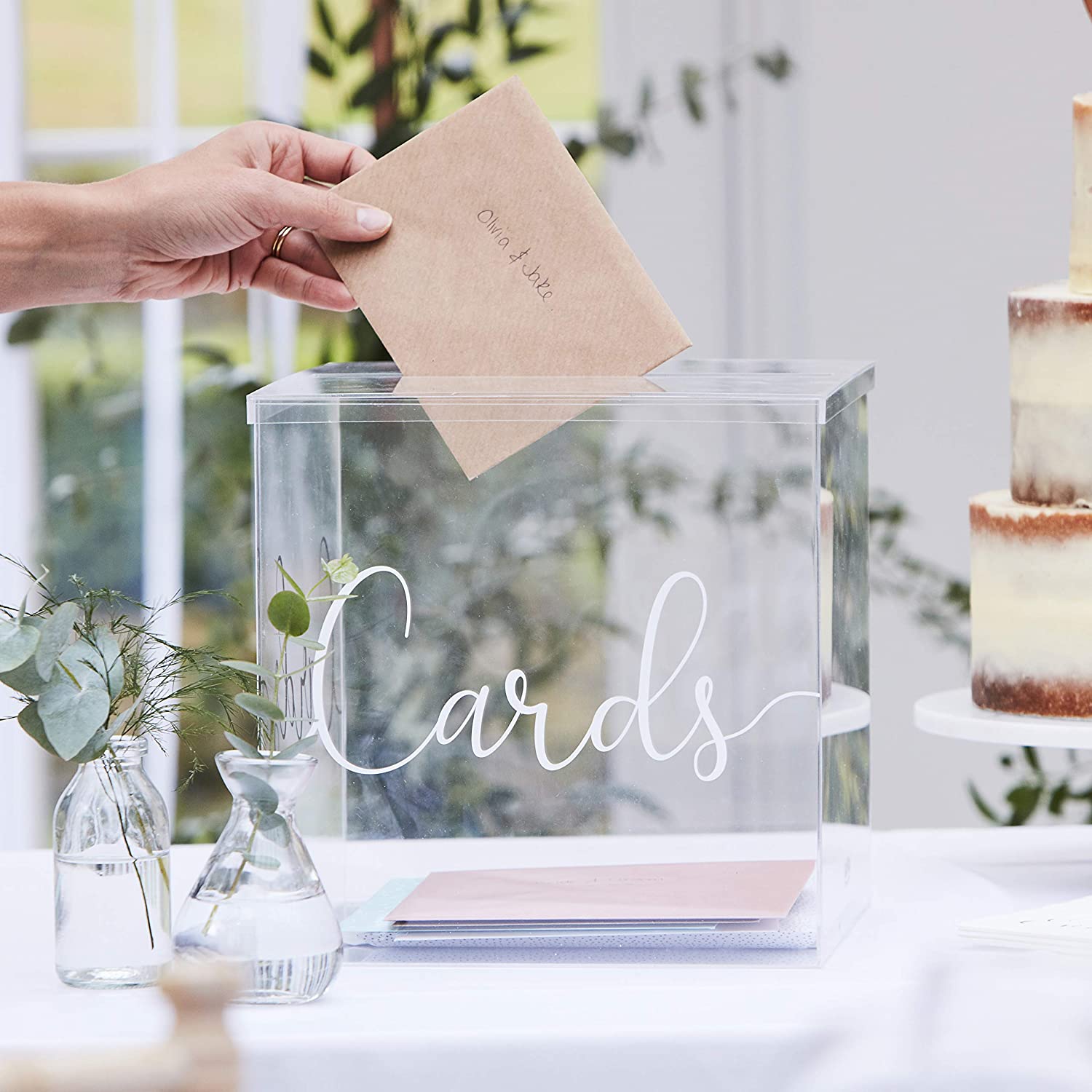 Hurtownia przezroczystego ślubnego akrylowego pudełka na karty Sugestia darowizny na stół wystawowy