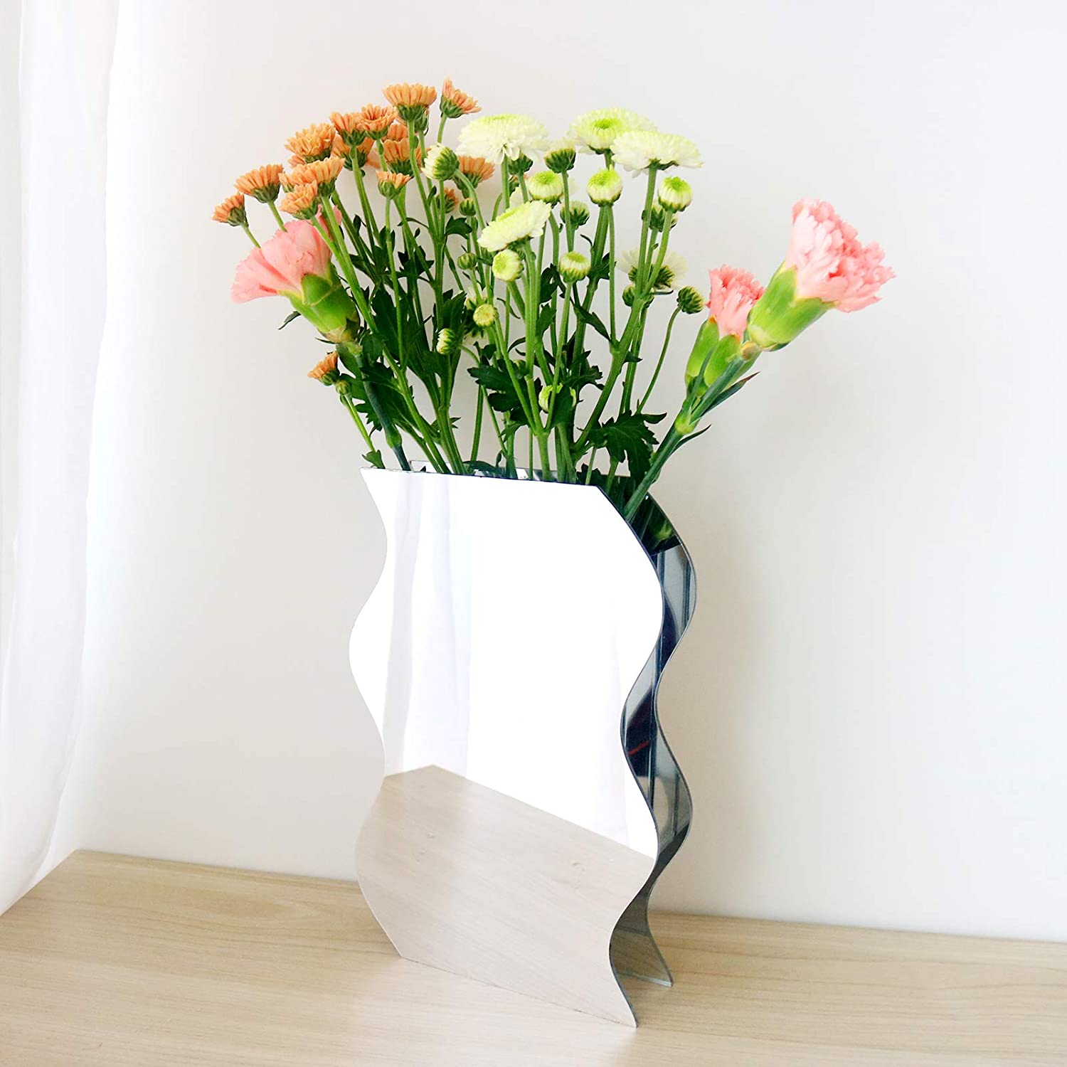 Спекуларна акрилна вазна за цвеќе на маса со прилагодена форма на бранување