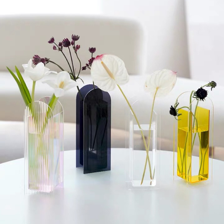 Jangkung Lucite Table Vas Dekoratif Acrylic Vas pikeun Lobi Hotel