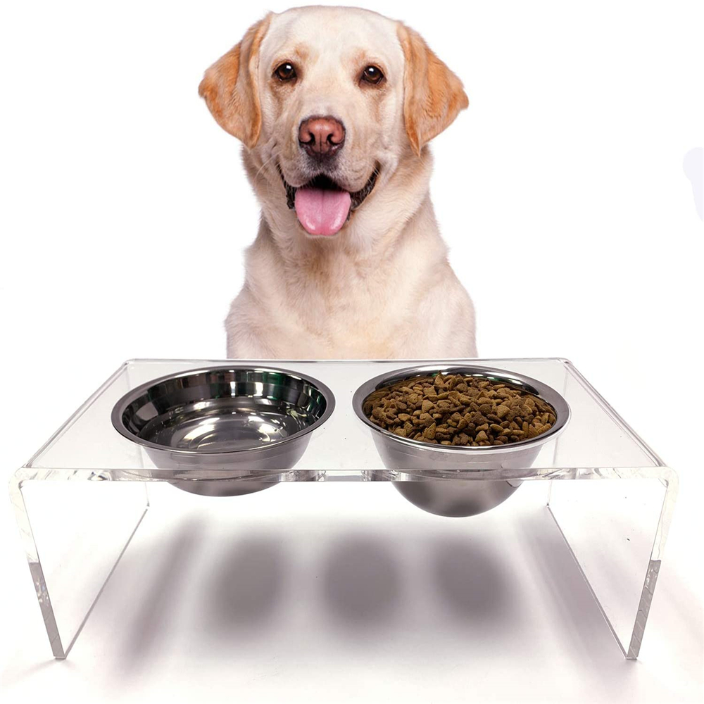 Przezroczyste akrylowe miski z podniesionymi zwierzętami domowymi dla kotów i psów