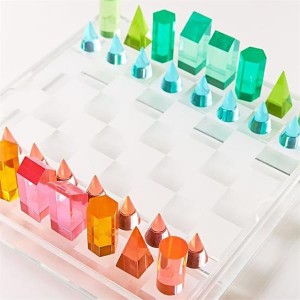 Transparentní akrylová hrací deska a 32 šachových figurek z plexiskla Dárkový blok