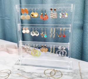 adat Transparent Jewelry Display Stand Storage Decor Acrylic Anting-Anting Holder kanggo Women Girls Store